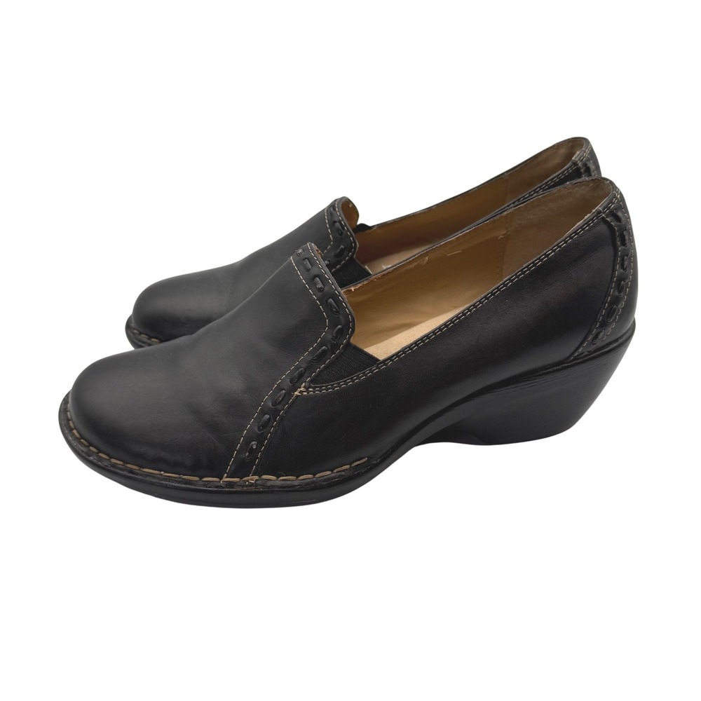 Softspots Black Leather Wedge Loafers Slip On Shoes 8M Comfort Work Professional